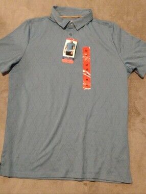 Modern Ambition Men's Diamond Jacquard Polo Shirt Blue/Gray - M NWT